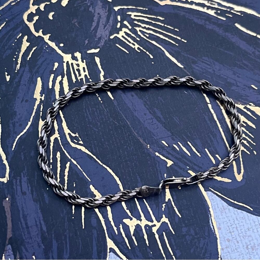 Vintage 80s Thick Unisex 925 Sterling Silver Twisted Rope Bracelet A3